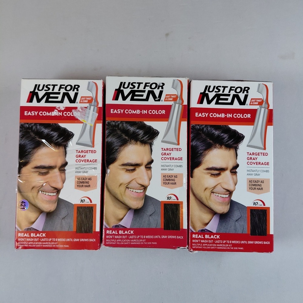 Lot Of 3 Just For Men A-55 REAL BLACK Comb In Hair Color Dye